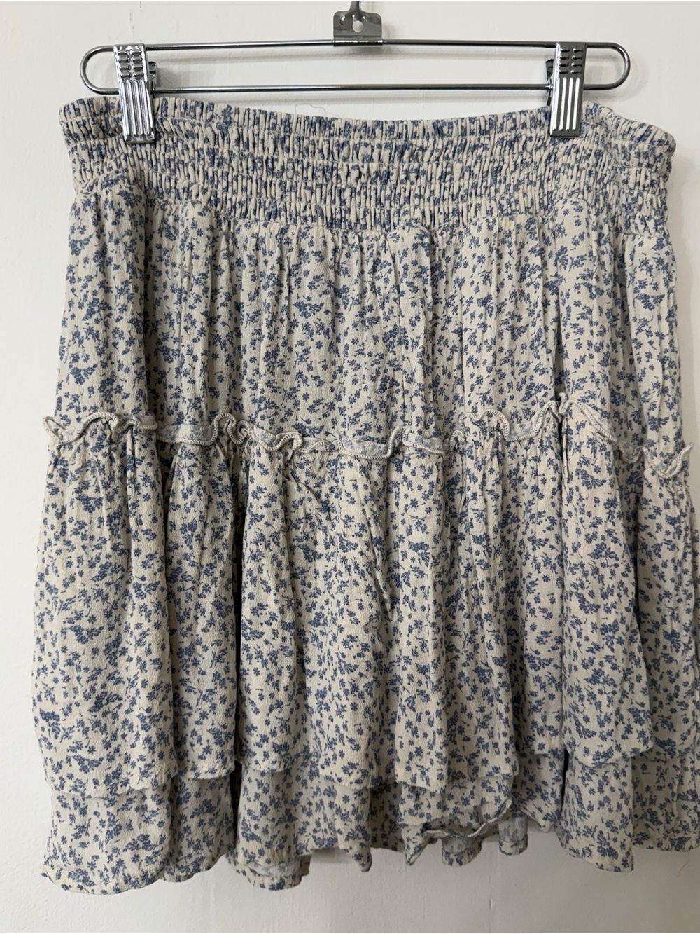 Sienna Sky Cream and Blue Floral Smocked Tiered Skirt